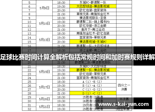 足球比赛时间计算全解析包括常规时间和加时赛规则详解