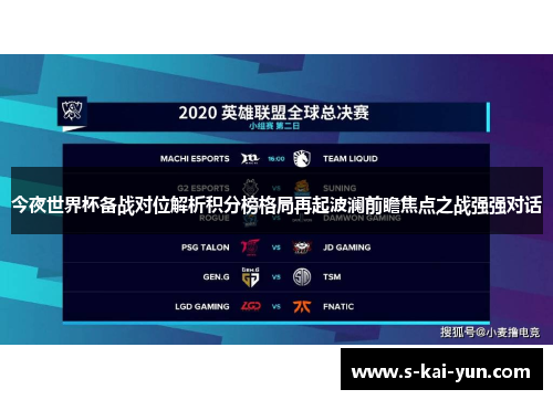 今夜世界杯备战对位解析积分榜格局再起波澜前瞻焦点之战强强对话